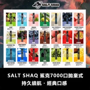 鯊克 SALT SHAQ 7000口拋棄式電子煙 ｜ 1.0Ω霧化芯 8ml大容量 3%尼古丁 Type-C快充 21種口味可選