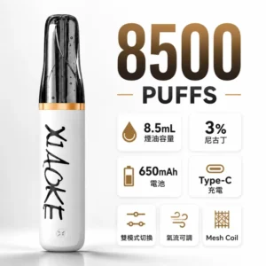 XIAOKE 梟客 口紅款 8500口一次性電子煙 ｜ 8.5ml大容量 Mesh網狀芯 3%尼古丁 氣流可調 Type-C快充 20種口味